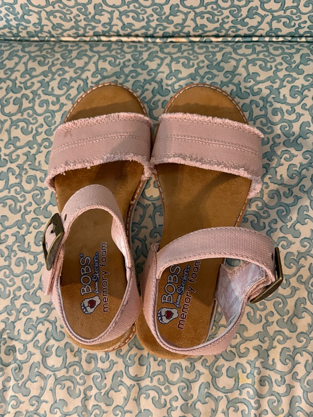 Skechers BOBS Light Pink Canvas Hook-and-Loop Kids Sandals